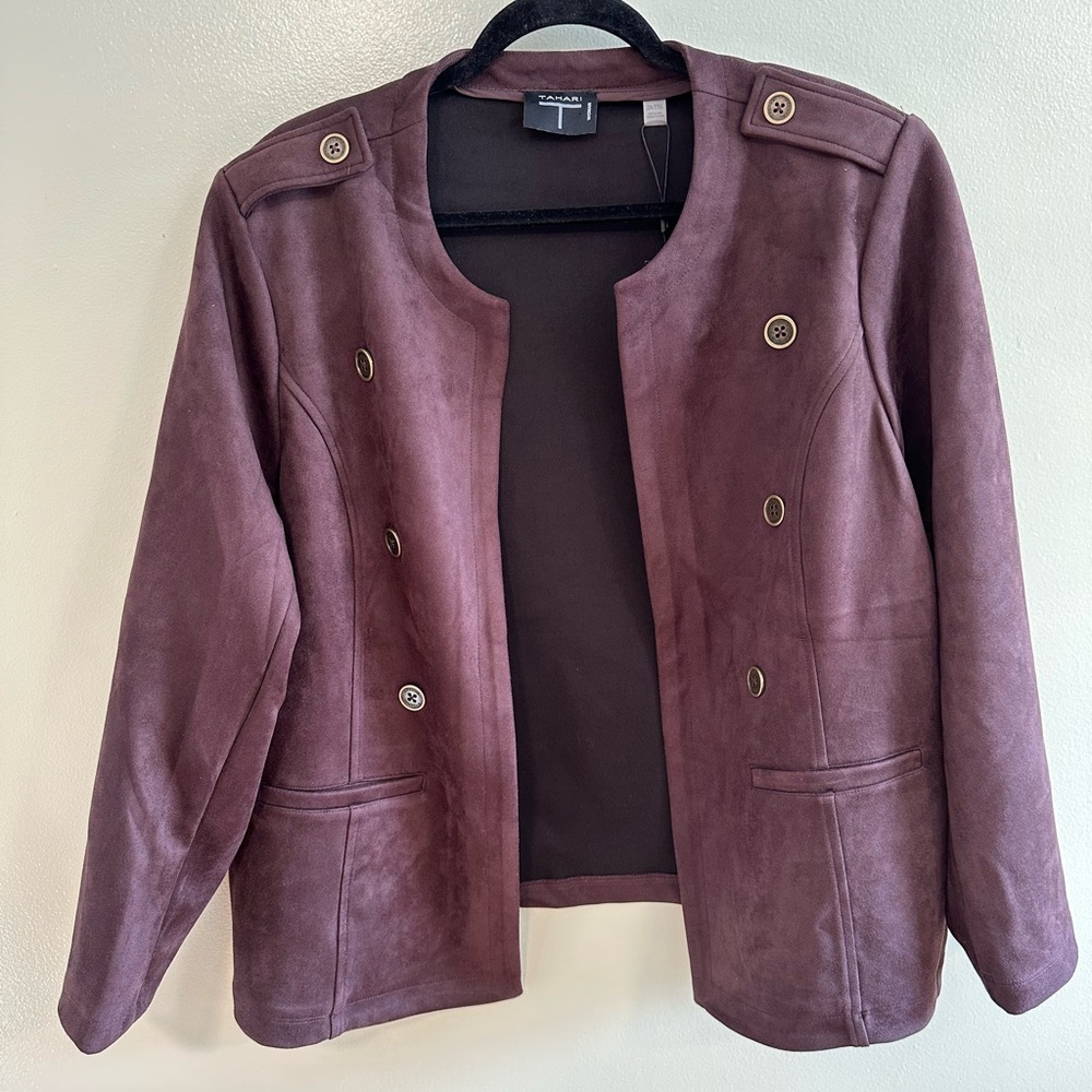 Tahari Women's Brown Faux Leather Blazer